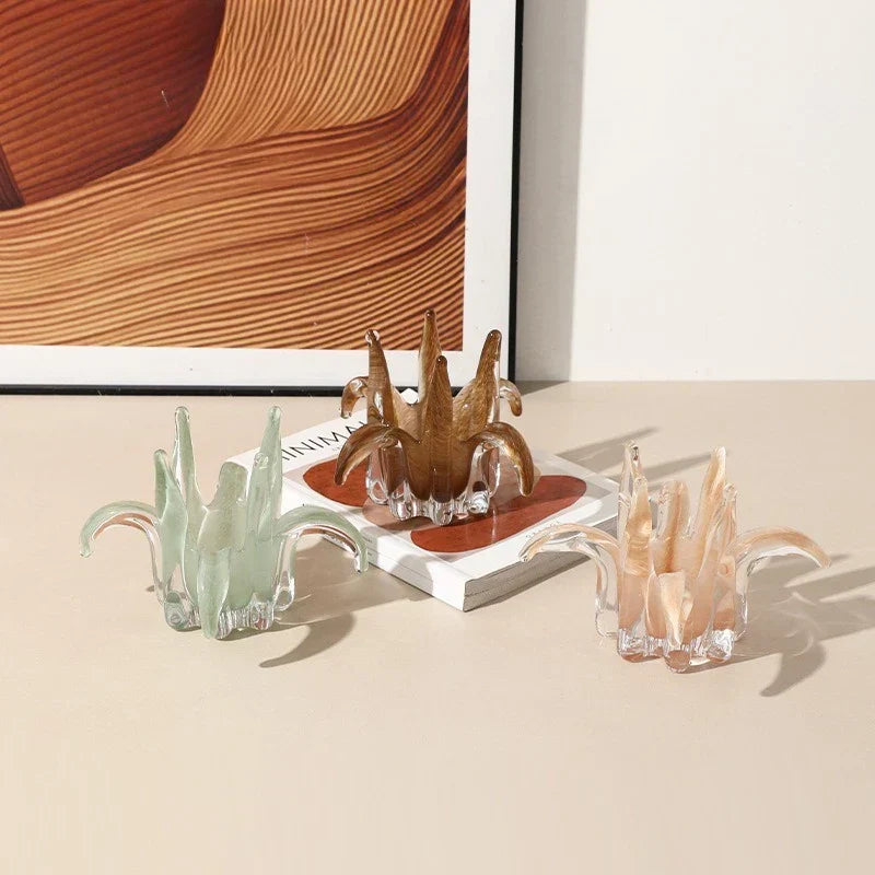 DecorBites™ Glass Petal Candle Holder for Home Decoration and Storage