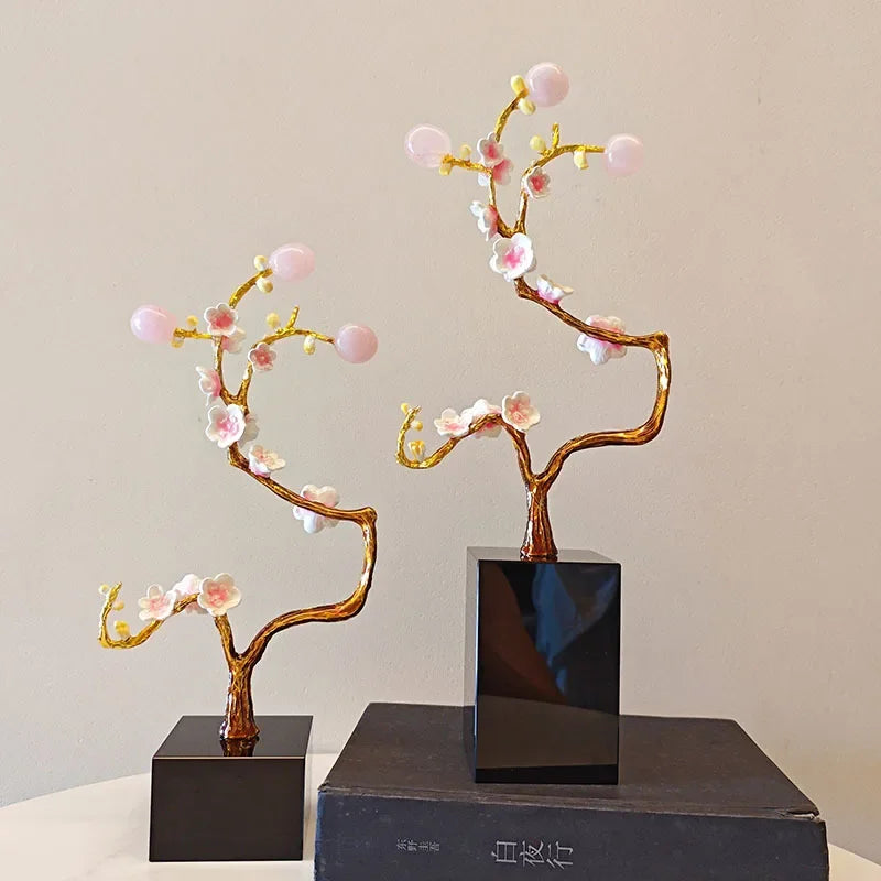 DecorBites™ Golden Tree Crystal Ball Plum Blossom Metal Decor Figurine