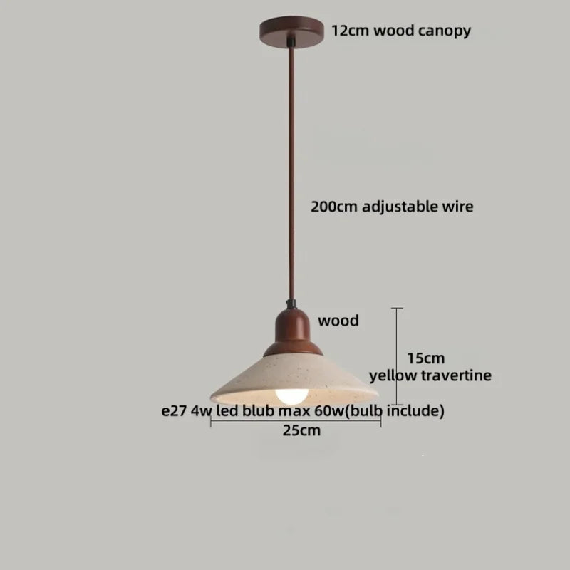 DecorBites™ LED Wood Canopy Pendant Lights Yellow Travertine Stone Hanging Lamp