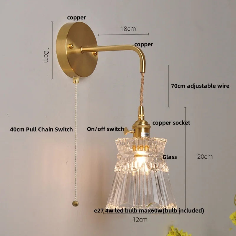 مصباح حائط DecorBites™ زجاجي شفاف LED مع مفتاح سحب لسلسلة الديكورات العصرية