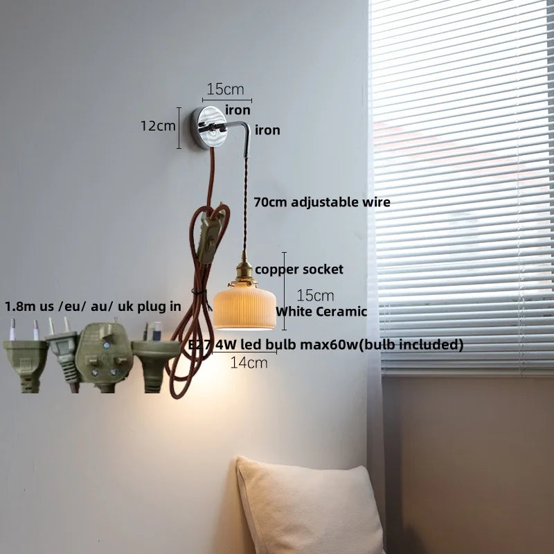 DecorBites™ Ceramic LED Wall Sconce Pull Chain Switch Mirror Light Fixture