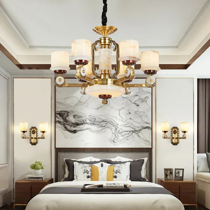 DecorBites™ All Copper Jade Chandelier, Modern Chinese Style for Living Room, Bedroom, Dining Room.