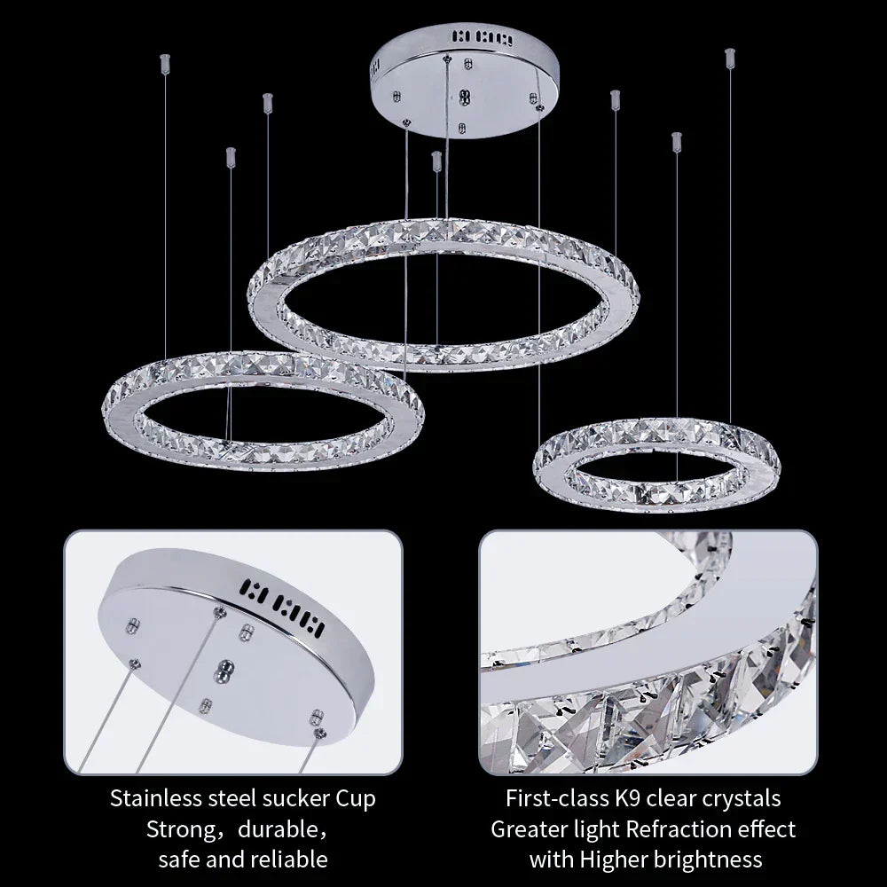 DecorBites™ Crystal LED Ring Chandelier for Luxe Living Spaces