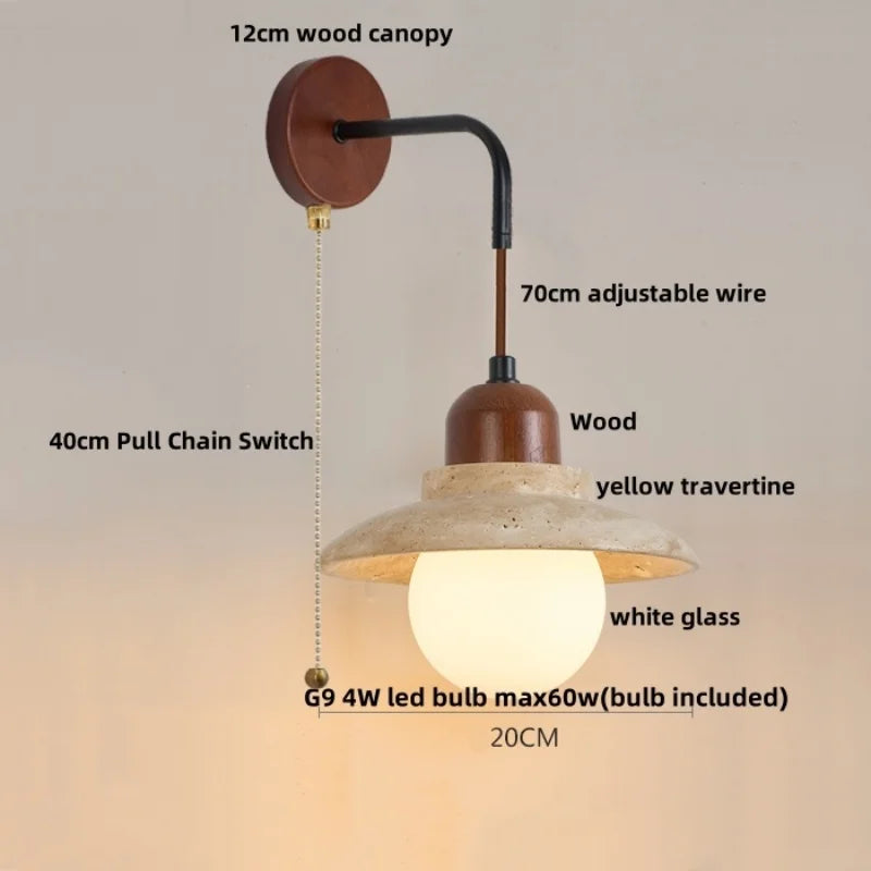 DecorBites™ LED White Glass Wall Light Fixture Modern Pull Chain Switch Bedside Sconce