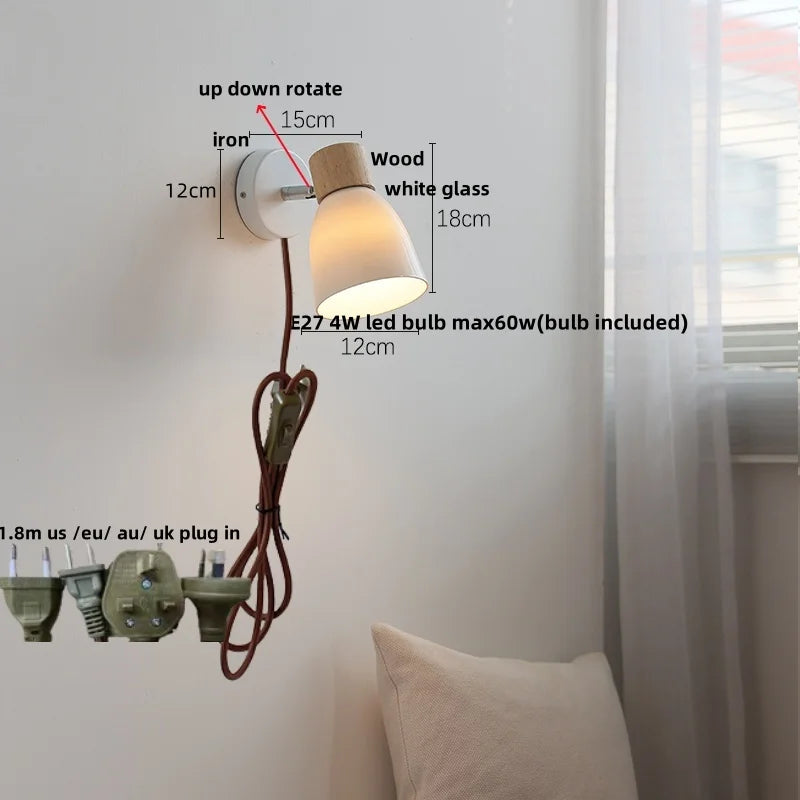 DecorBites™ Iron Wood LED Wall Light Fixture Rotate Bedside Lamp Aplique Pared