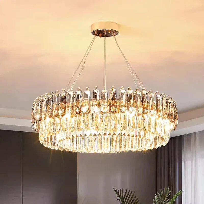DecorBites™ ثريا كريستال ذهبية: إضاءة فاخرة لغرفة الطعام والمعيشة وغرفة النوم وجزيرة المطبخ