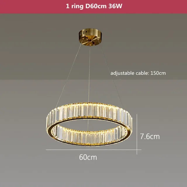 DecorBites™ Crystal LED Chandelier Rings Pendant Lamp Luxury Villa Stair Decoration