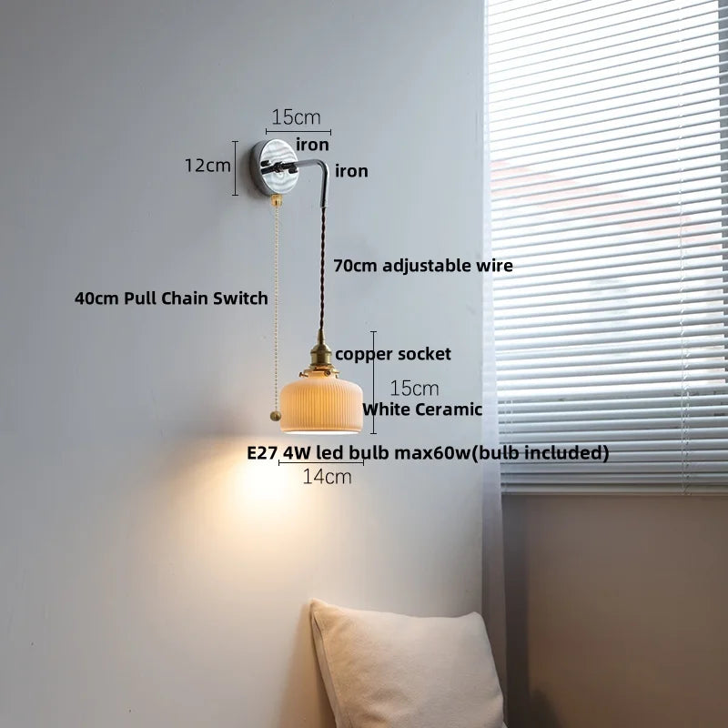 DecorBites™ Ceramic LED Wall Sconce Pull Chain Switch Mirror Light Fixture