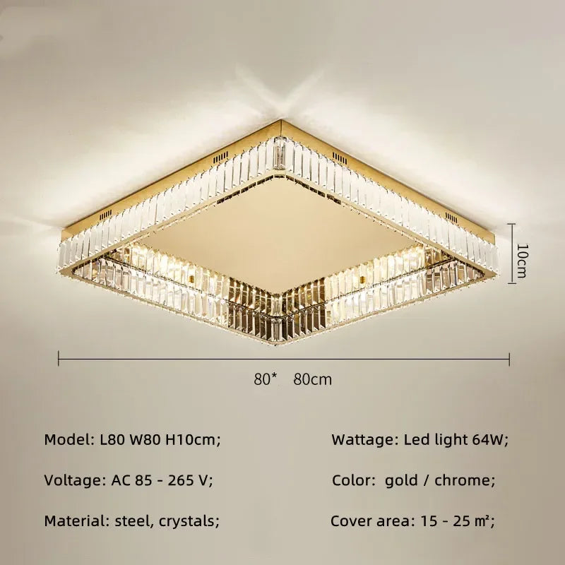 مصابيح سقف DecorBites™ الكريستالية LED القابلة للتعتيم: مصباح مربع حديث من الفولاذ لغرفة المعيشة