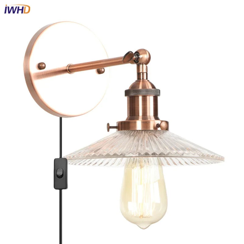 مصابيح حائط LED صناعية لوفت من DecorBites™ لغرفة النوم، مصباح درج بقابس