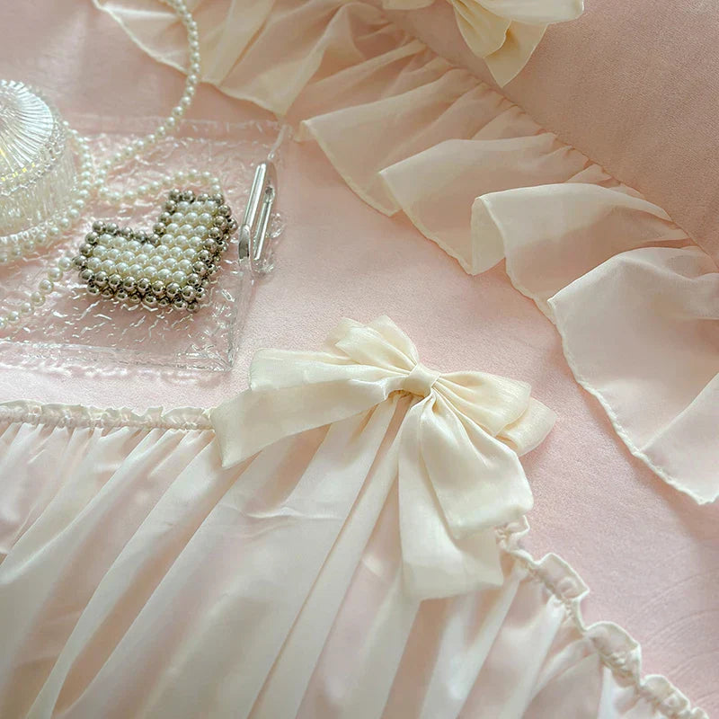 DecorBites™ French Princess Lace Ruffles Bedding Set with Velvet Duvet Cover