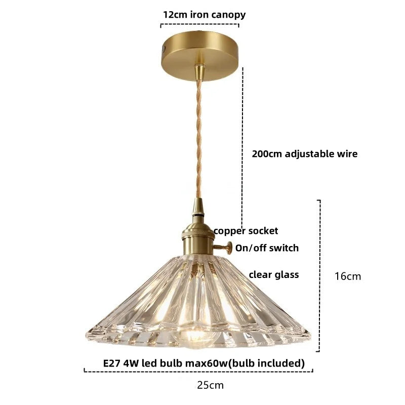 DecorBites™ Cullet Glass LED Pendant Lamp with Walnut Copper Design for Living and Dining Room