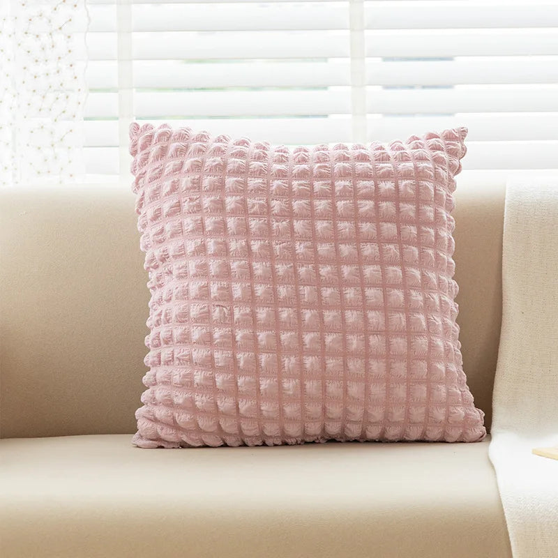 DecorBites™ Cream Style Elastic Puff Plaid Cushion Cover 45*45CM Home Decor
