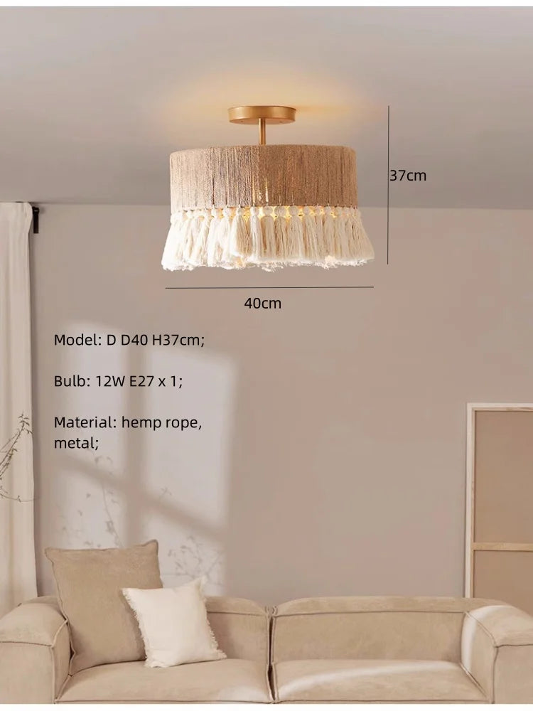 إضاءة معلقة قلادة مصباح سقف DecorBites™ بحبل القنب E27 LED - بساطة نورديكية