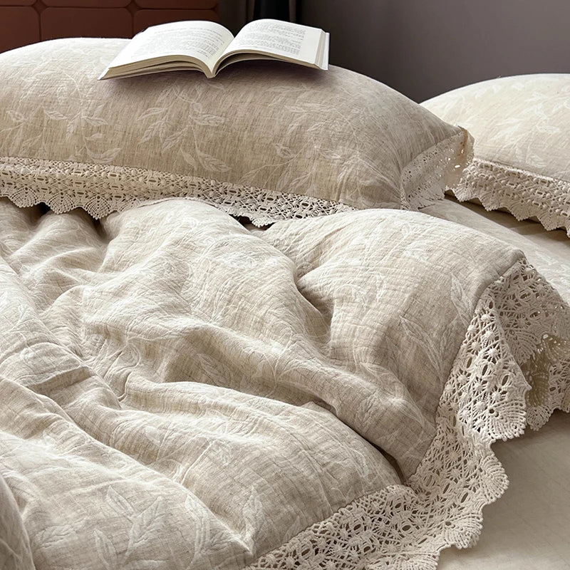 طقم مفروشات جاكار دانتيل برنسيس من DecorBites™ - 4 قطع