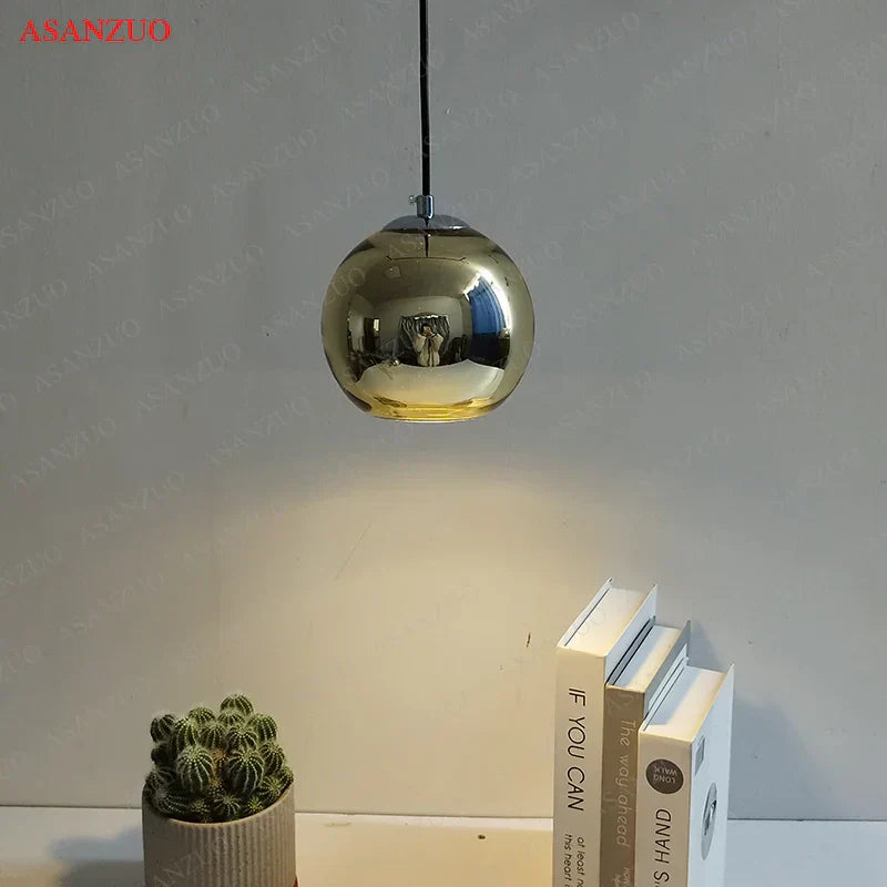 DecorBites™ Glass Pendant Lights 15cm/20cm Round Ball Hanging Lamp in Golden/Copper/Silver Plating