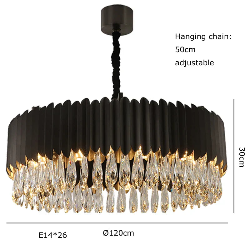 DecorBites™ Crystal 2024 Ceiling Chandeliers: Modern Dimmable LED Round Lamps Black