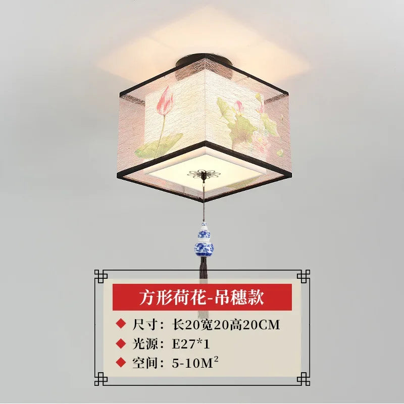 ثريا سقف صينية من DecorBites™ Lotus، مصباح ممر بسيط، إضاءة LED للوحات