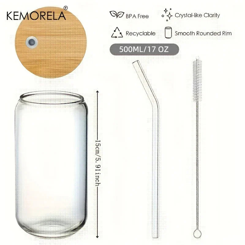 DecorBites™ 17oz Glass Tumbler Cups with Glass Straw - Set of 1/2/4