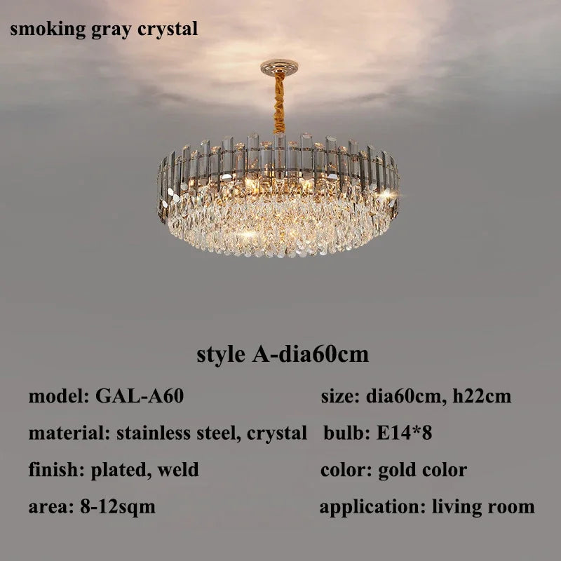 DecorBites™ Lustre en cristal doré pour salon, luminaire de luxe