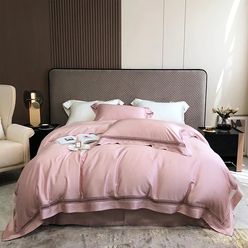 طقم مفروشات فاخر من الليوسل الأوكالبتوس DecorBites™ باللون الأبيض الشامباني الرمادي الوردي