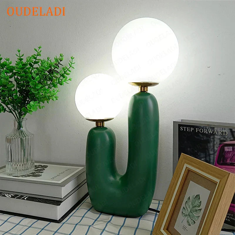 DecorBites™ Glass Ball LED Table Lamp: Green Pink Resin Nordic Style for Home Decor