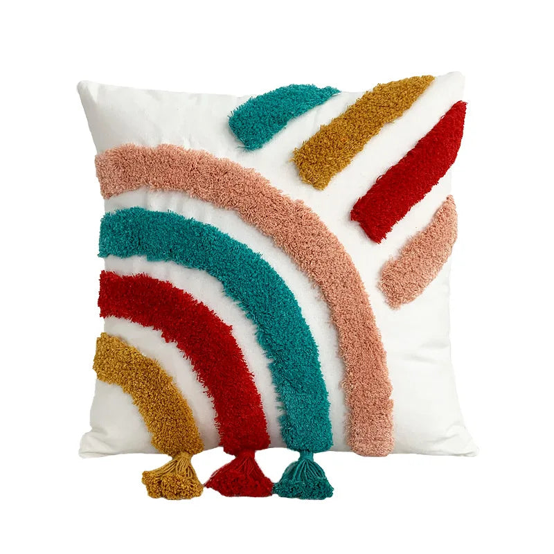 DecorBites™ Geometric Hand-Embroidered Tassel Pillowcase