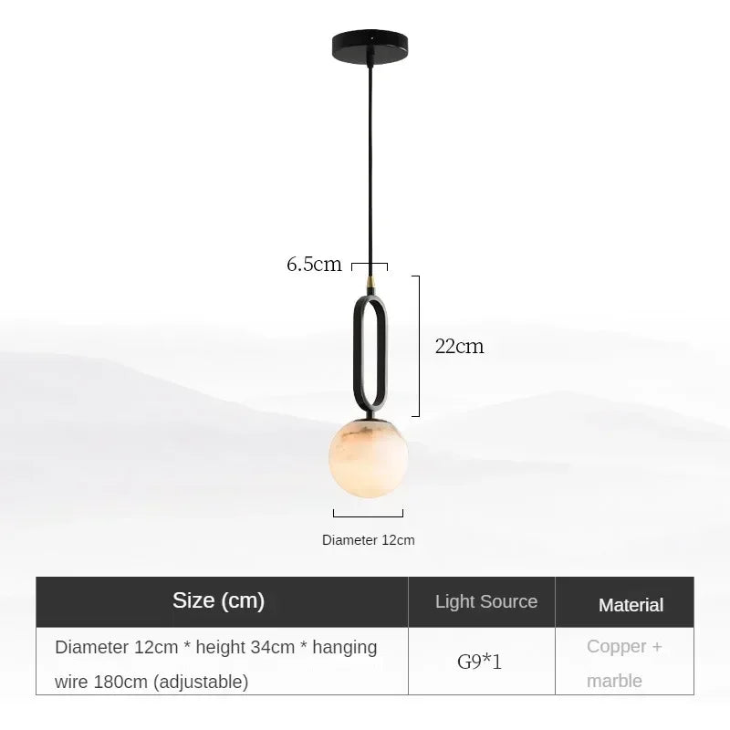 Nordic Marble Pendant Light With Polished Copper Accent