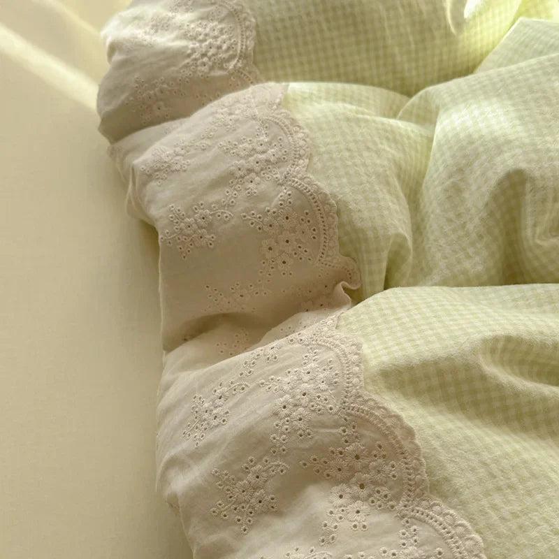 DecorBites™ French Lace Washed Cotton Bedding Sets for King Queen Beds