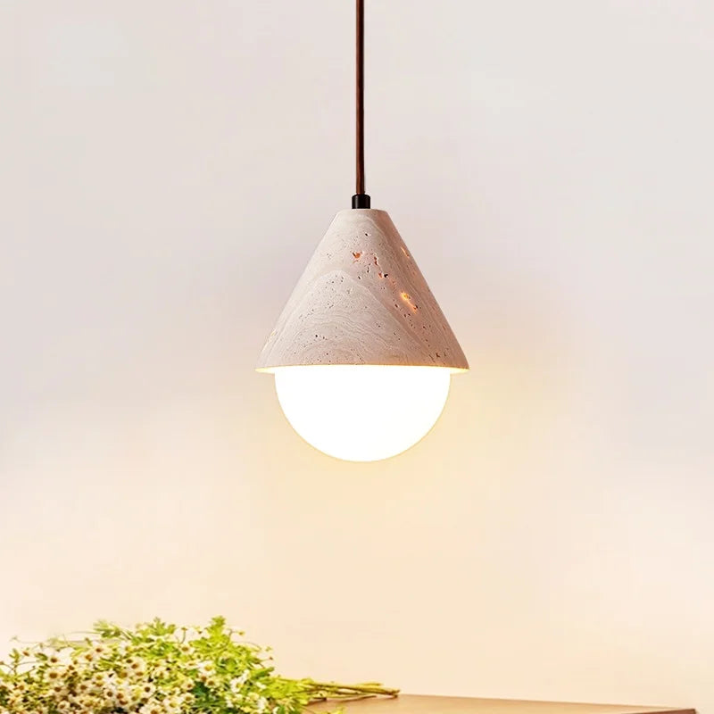DecorBites™ مصباح قلادة LED حجري إبداعي من الترافرتين الأصفر بتصميم نورديك بسيط معلق