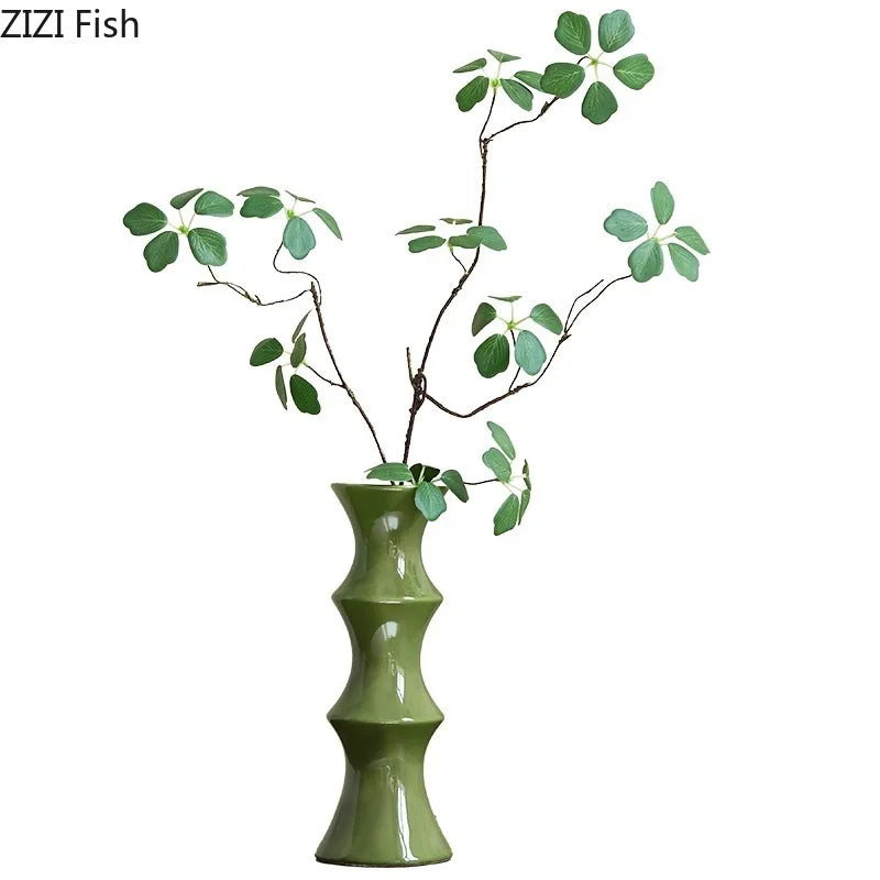 DecorBites™ Bamboo Ceramic Vase for Stylish Room Decor and Flower Arrangement