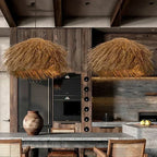 Handwoven Wicker Pendant Light in Natural Straw Shade