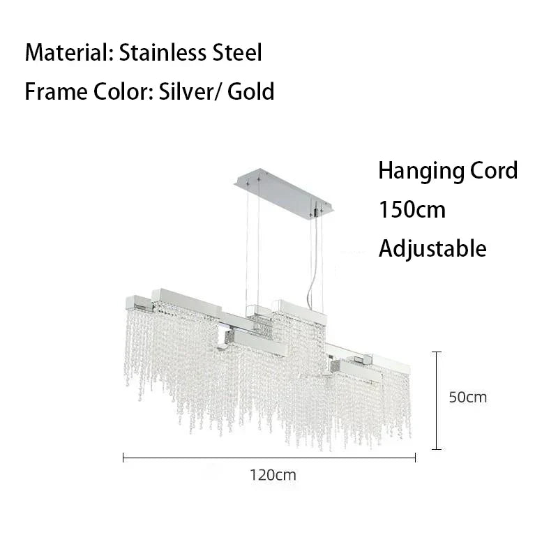 DecorBites™ Crystal Tassel Chandelier: Modern Luxury Silver Hanging Lamp for Dining Room