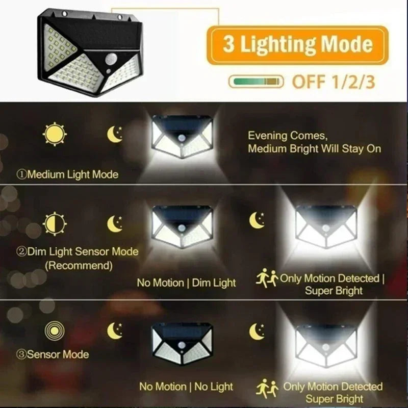 DecorBites™ 100 LED Solar Wall Lights: Motion Sensor Outdoor Solar Lamp for Garden