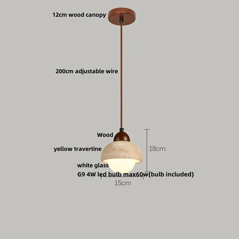 DecorBites™ Cave Stone LED Pendant Lights Wood Home Decor Yellow Globe Hanging Lamp