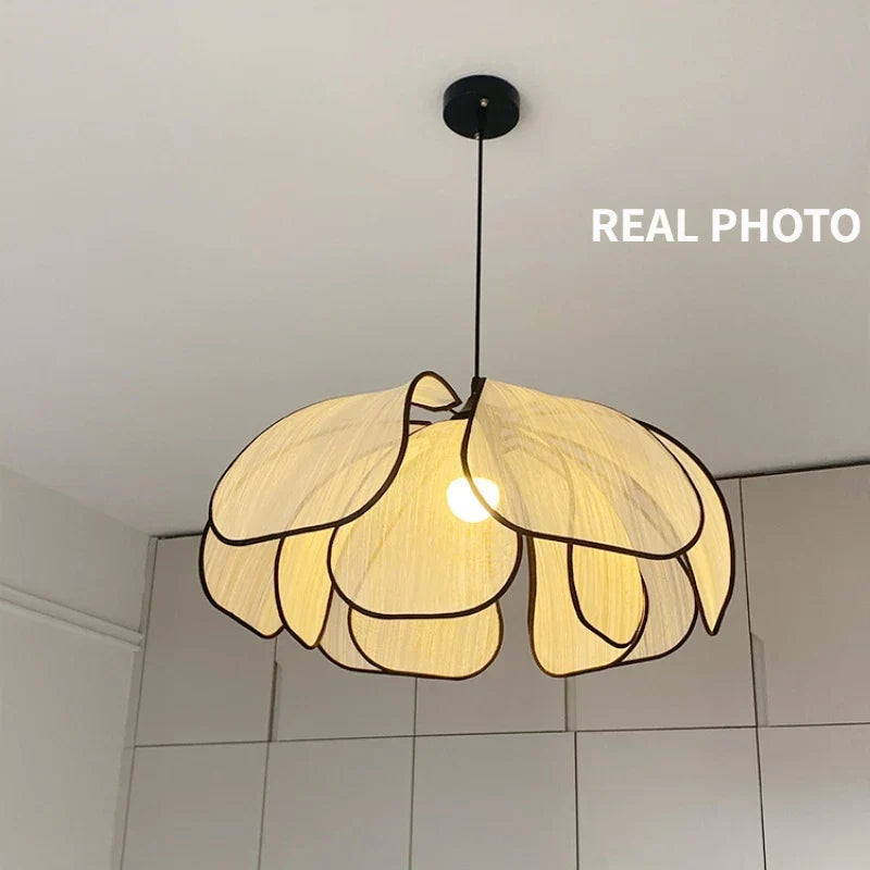 DecorBites™ Creamy Abaca Fabric Led Pendant Light - Nordic French Wabi Sabi Suspend Lamp