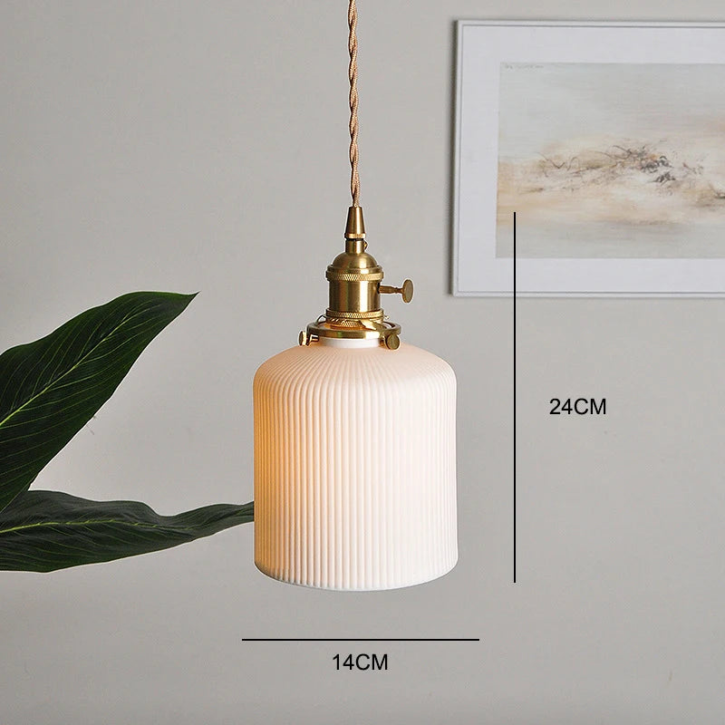 Japanese Ceramic Pendant Light With Polished Copper Finish
