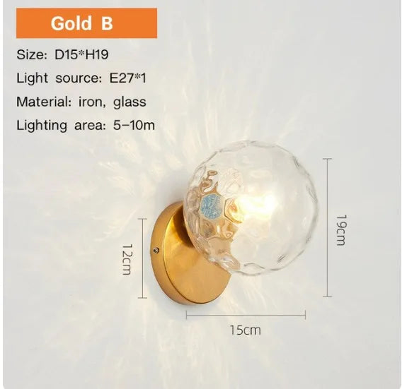 Applique murale LED DecorBites™ boule de verre dorée pour la décoration du salon, de la chambre et de la salle de bain