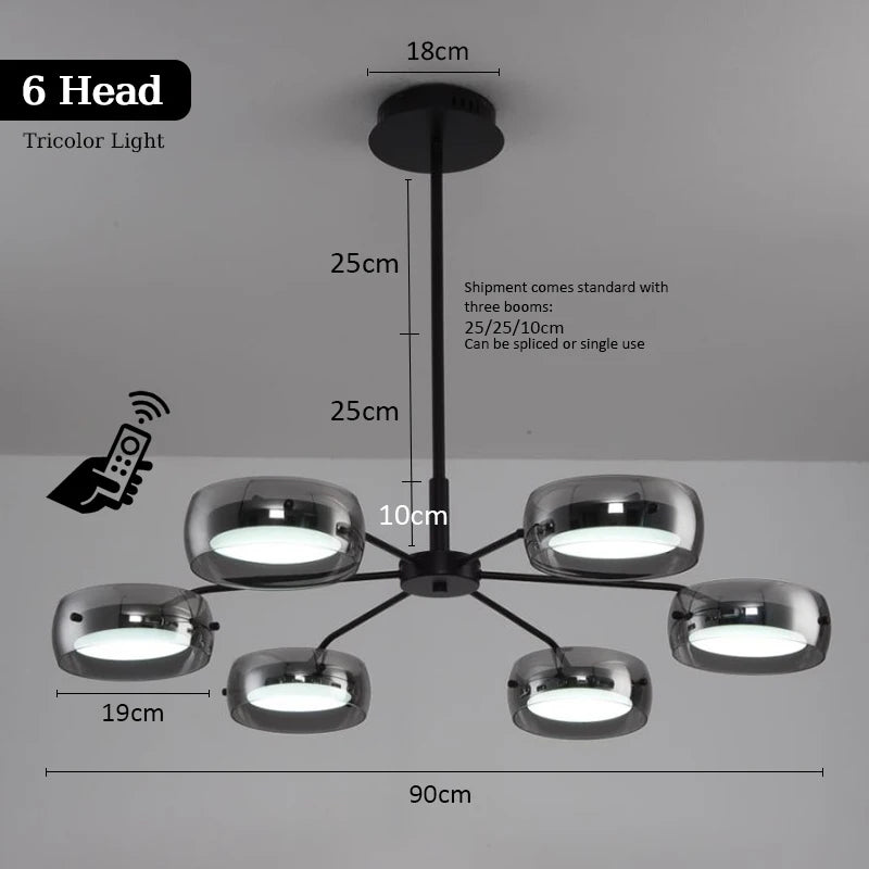 Modern Black Glass Multi-Pendant Chandelier With Remote