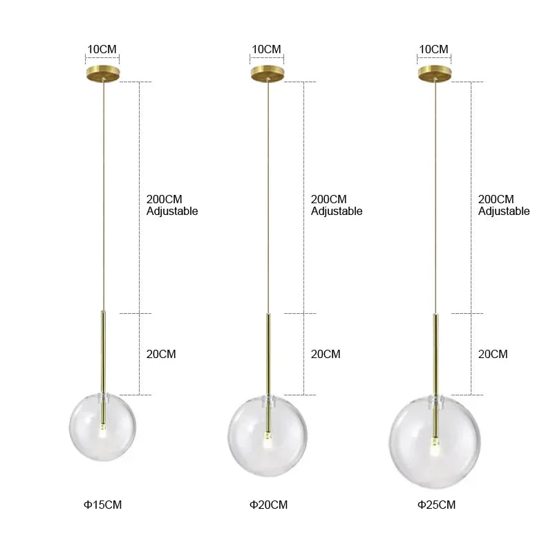 DecorBites™ Clear Glass Ball Pendant Chandelier for Dining Room Bedroom Decor Lighting