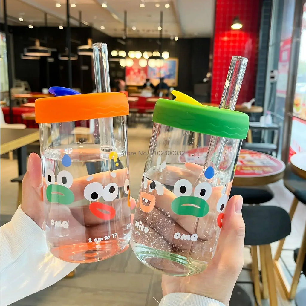DecorBites™ Verres Kawaii avec couvercle et paille, Tasse à Bubble Tea - Vaisselle mignonne de 550 ml