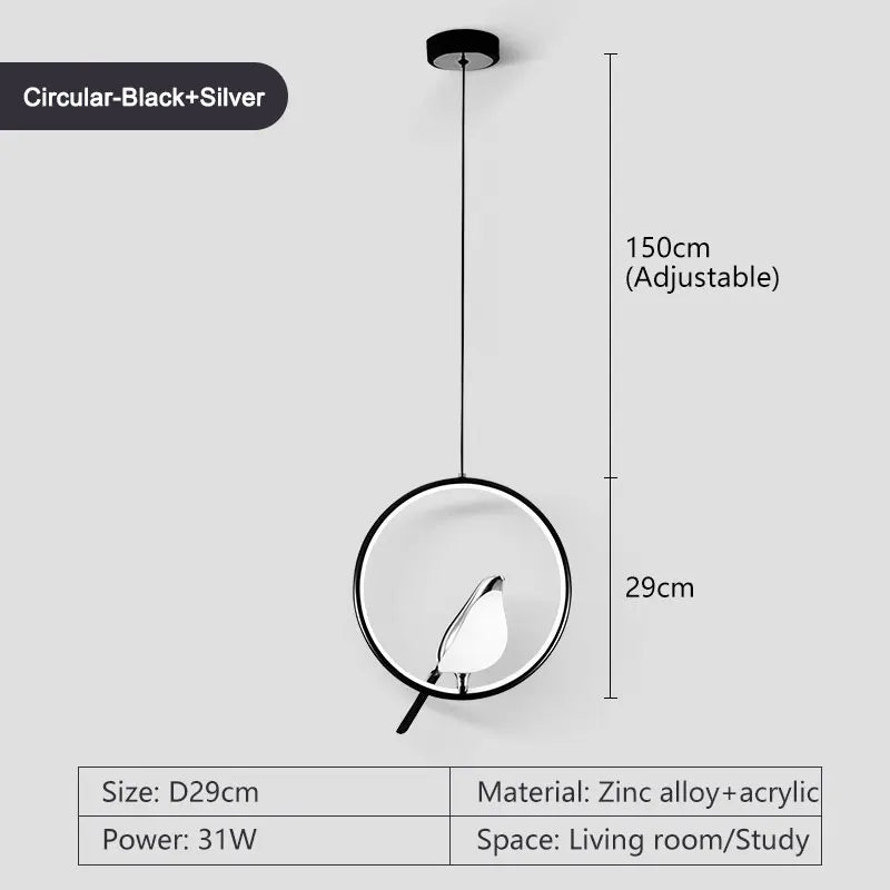 Rotatable Magpie Bird Metal Pendant Light in Gold or Silver