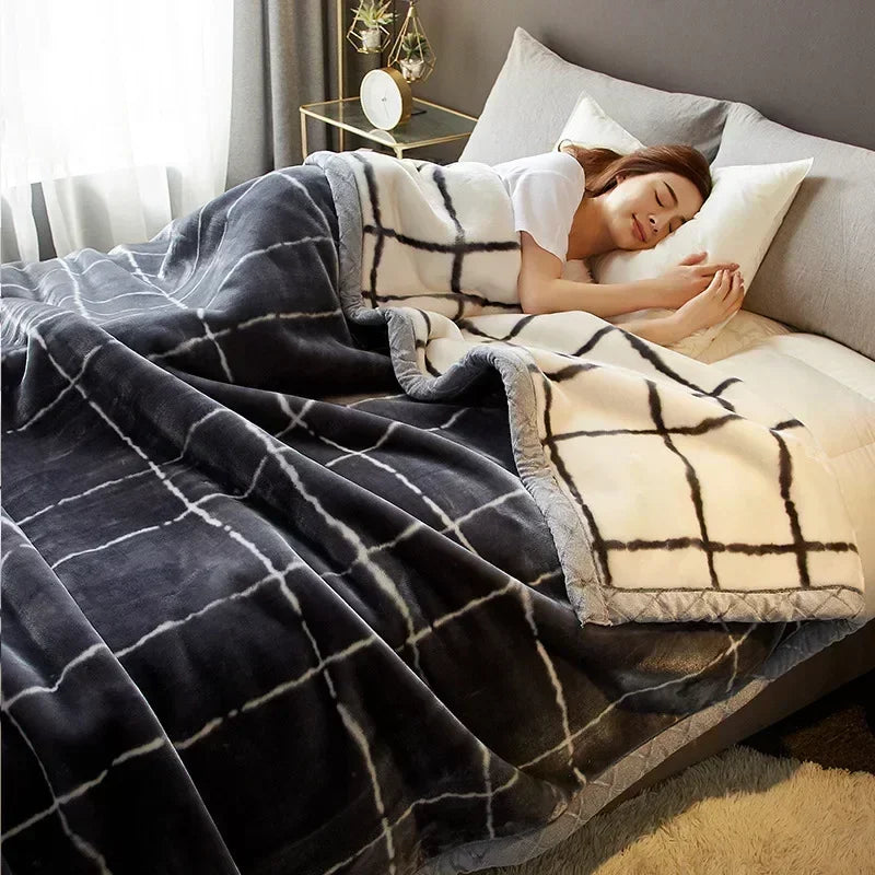 DecorBites™ Cozy Flocked Raschel Blanket | Soft & Warm Double-Sided Winter Bedding