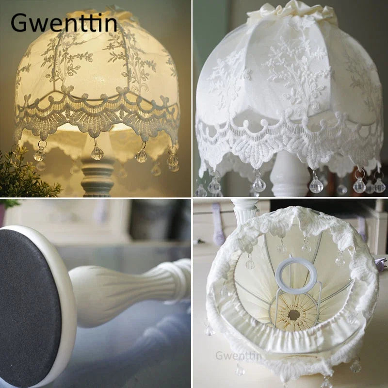 DecorBites™ مصباح طاولة قماشي من الدانتيل ضوء LED للمكتب لتزيين المنزل وحفلات الزفاف وغرف النوم