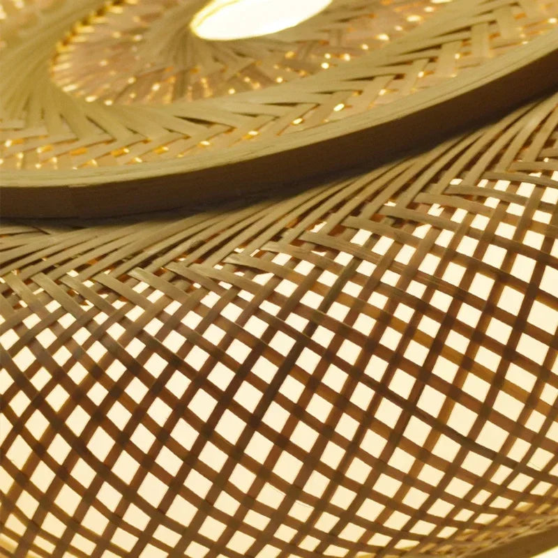 DecorBites™ غطاء مصباح سقف من الخيزران اللامع بتصميم فني من الراتان، تركيبات ثريا