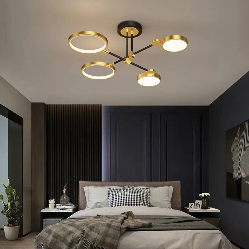 مصباح سقف LED بإطار ذهبي من DecorBites™ - ثريا قابلة للتعتيم بالتحكم عن بعد
