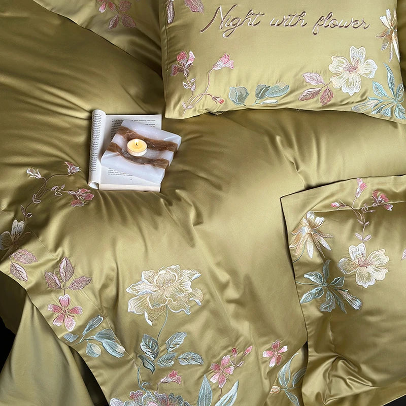 DecorBites™ Cotton Flowers Embroidery Bedding Set: Full Queen King Sizes