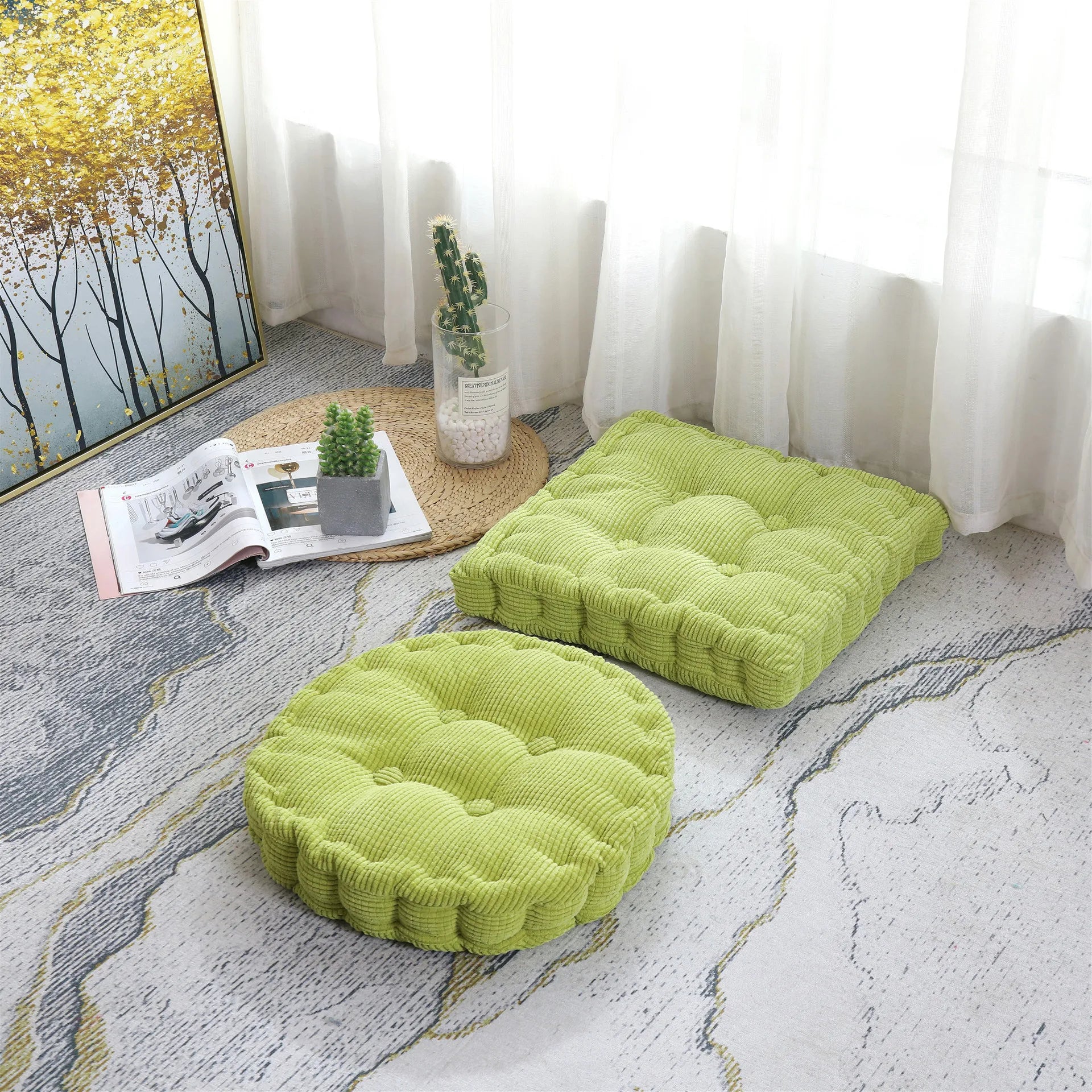 DecorBites™ Corduroy Tufted Floor Seat Cushion for Indoor Living Room Balcony Meditation