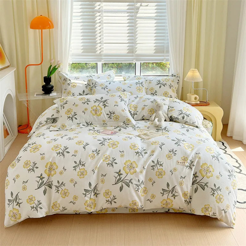 DecorBites™ Cotton Stripe Comforter Cover Set for Single Double Bed - Autumn Winter