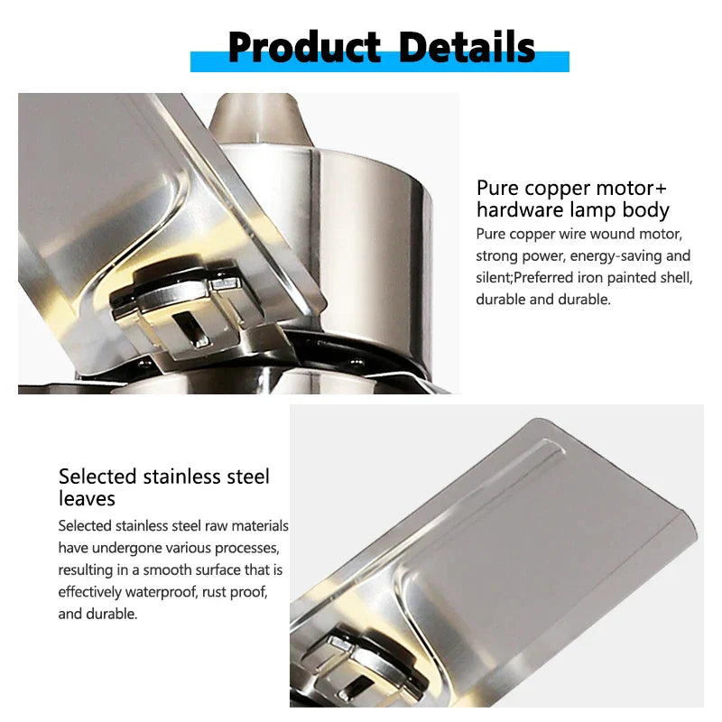 DecorBites™ 52" Stainless Steel Blade Ceiling Fan with LED Light and Remote Control